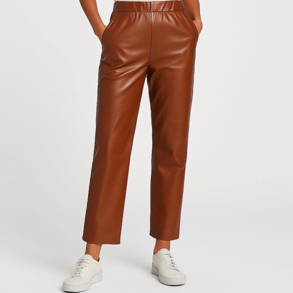 Anine Bing Colton Brown Faux Leather Straight‎ Leg Pant